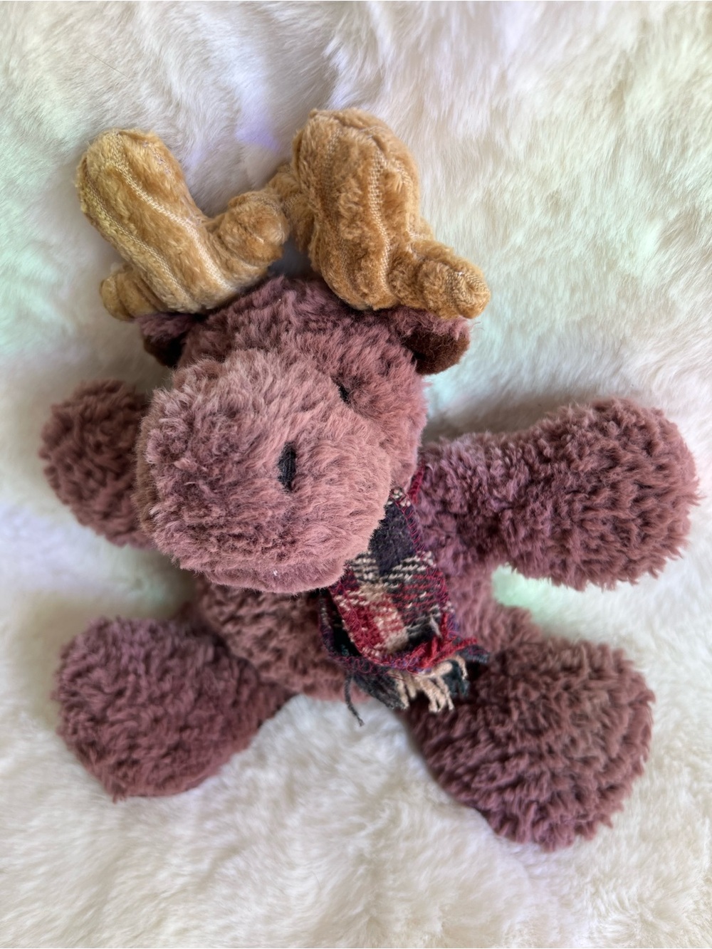 Vtg Russ Berrie Antler Plush Moose Reindeer Stuffed Animal Scarf 10” Brown